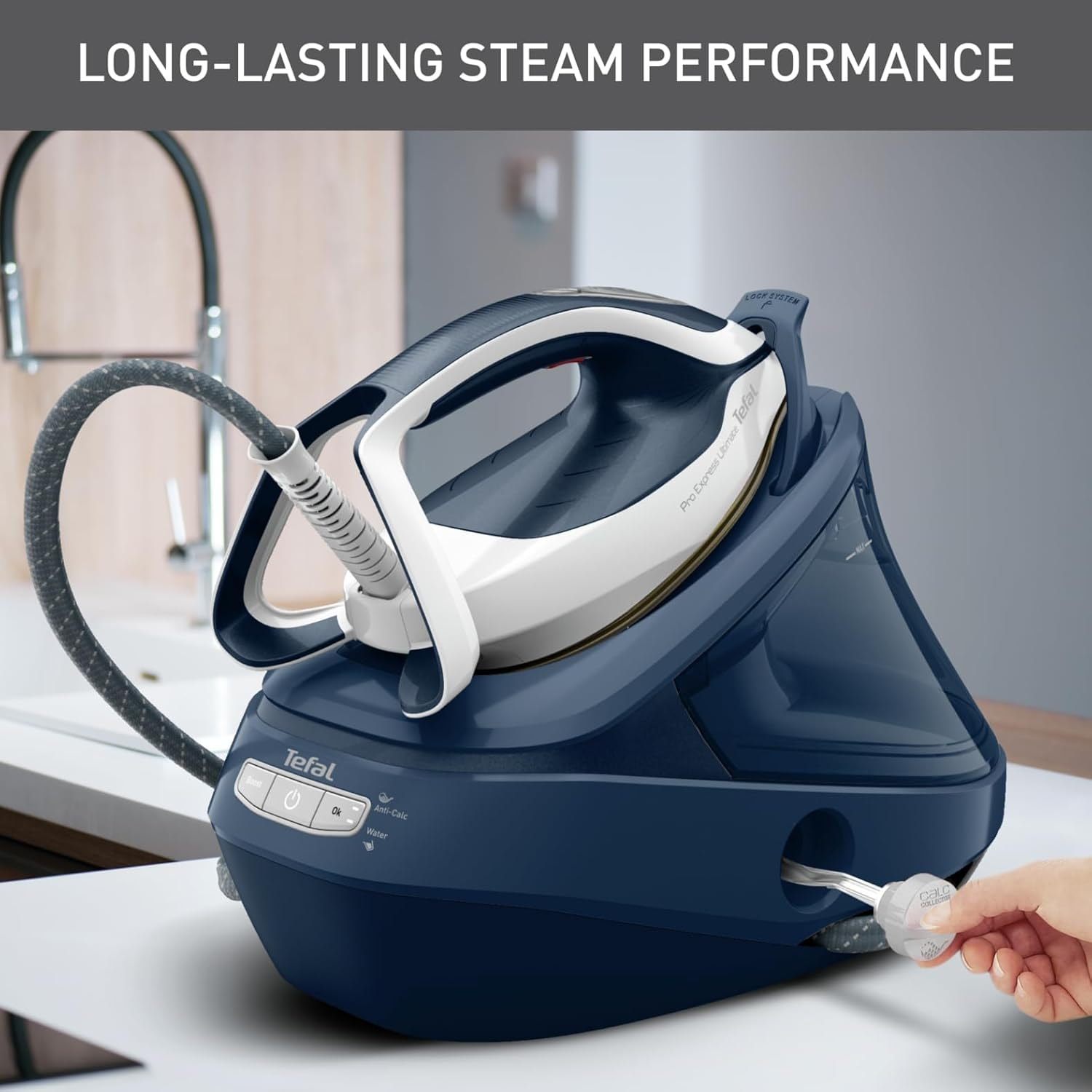 Tefal, Pro Express Ultimate 2 Steam Station,Gv9720, Garment Care, Made in France, 5 Settings on the Handle, Durilium Airglide, Removable Calc Collector, Eco Energy Setting, Auto-Off, Lock System image number 1