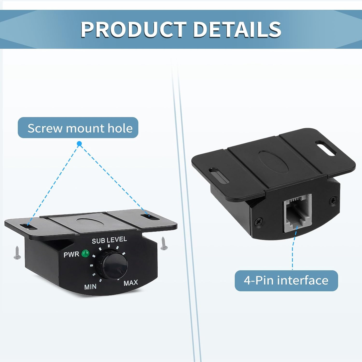 Universal Bass Control Knob, Bass Volume Knob with Extension Cable for Car Amplifier image number 2