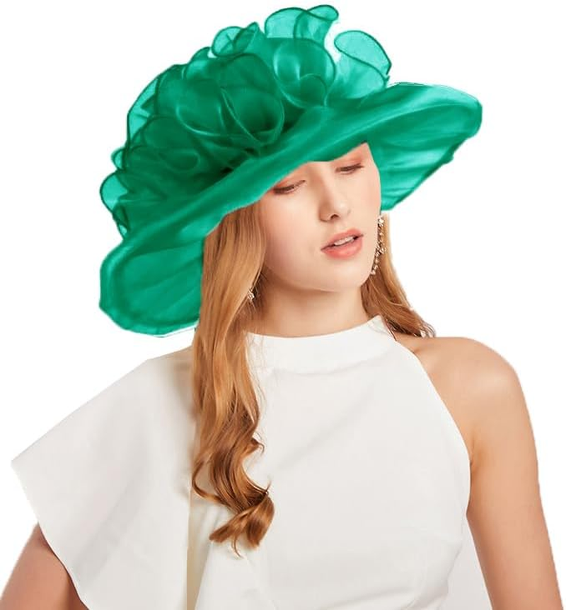 TLMNU Organza Fascinator Hat - Women&iexcl;&macr;S Wide Brim Church Bridal Tea Party Wedding Hat