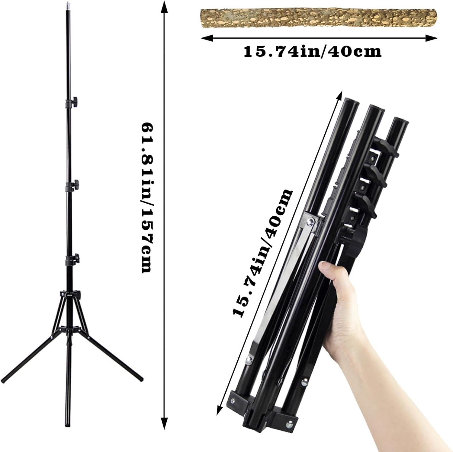 Wooden Bird Perch Stand with a Height Adjustable Tripod, Bird Training Accessories for Indoor or Outdoor, Bird Stand for African Grey, Budgies, Cockatiels, Lovebirds, Conures, Small to Medium Birds