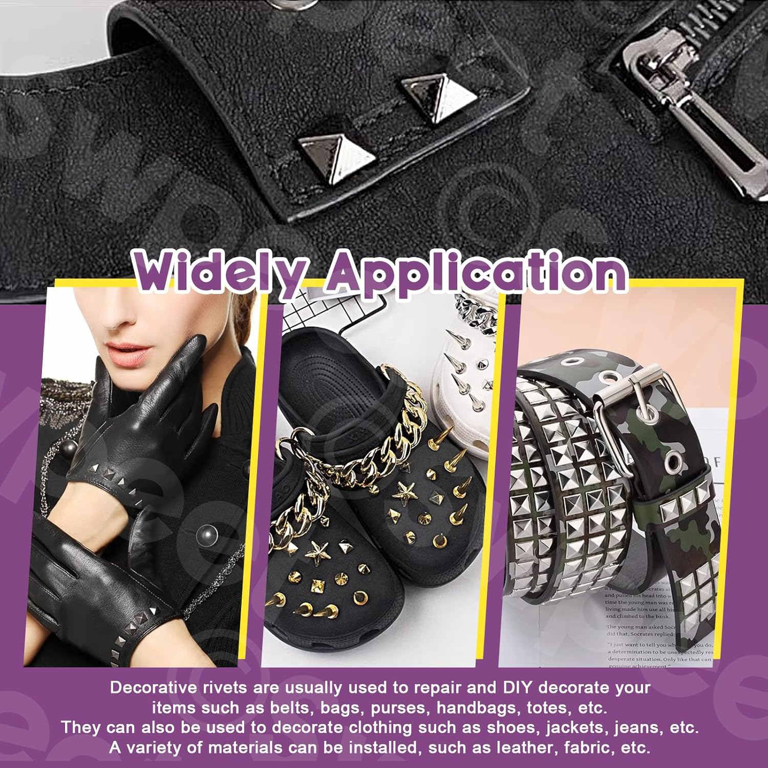 Swpeet 150Pcs 6 Sizes 6Mm/7Mm/8Mm/9Mm/10Mm/12Mm Silver Spike Rivet Pyramid Rapid Rivet Studs Kit, Square Rivets Metal Pyramid Fits for Bag Leather Clothing Shoes Rivet Handicraft DIY Punk image number 5