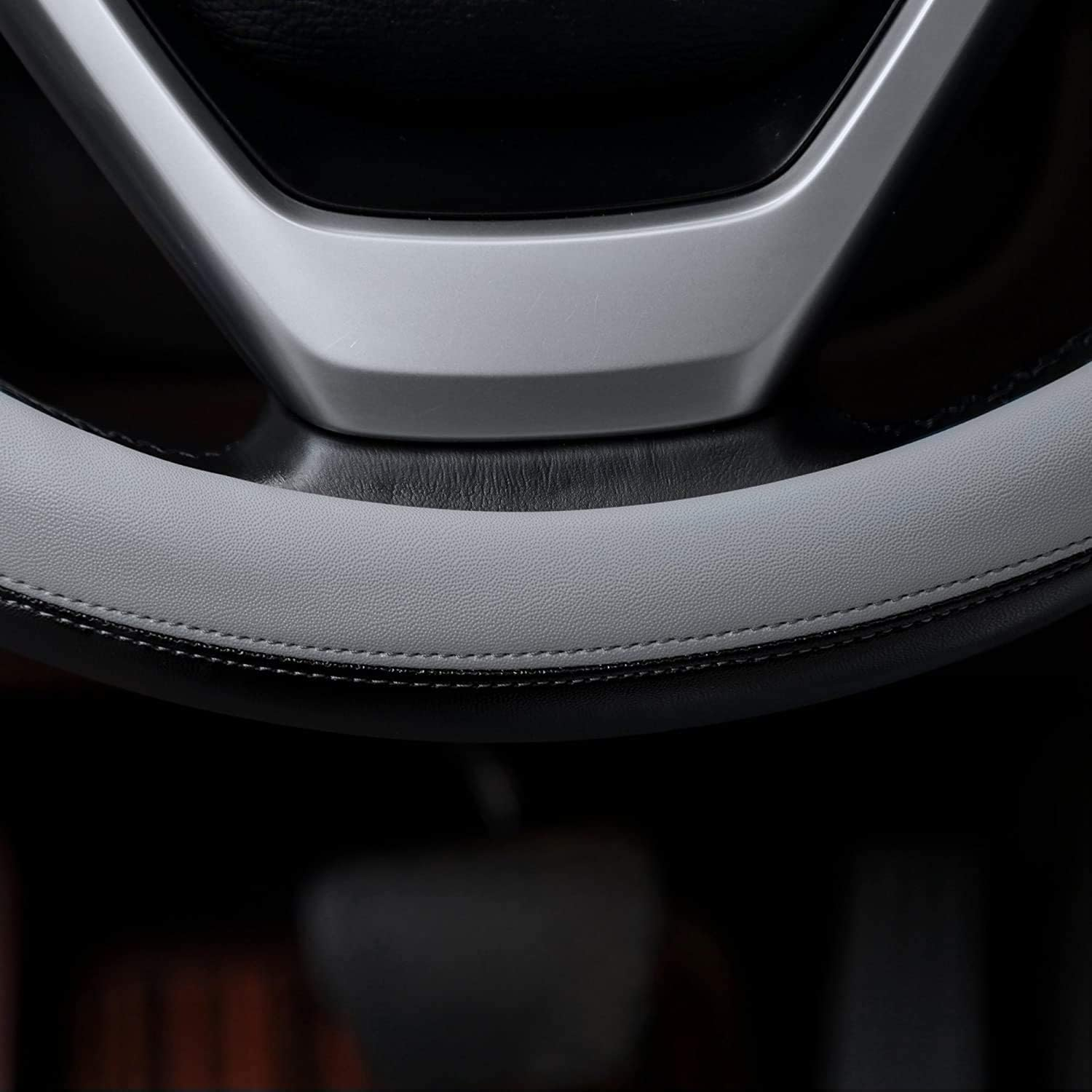 Valleycomfy Microfiber Leather Steering Wheel Covers Universal 15 Inch (Gray) - Gray image number 4