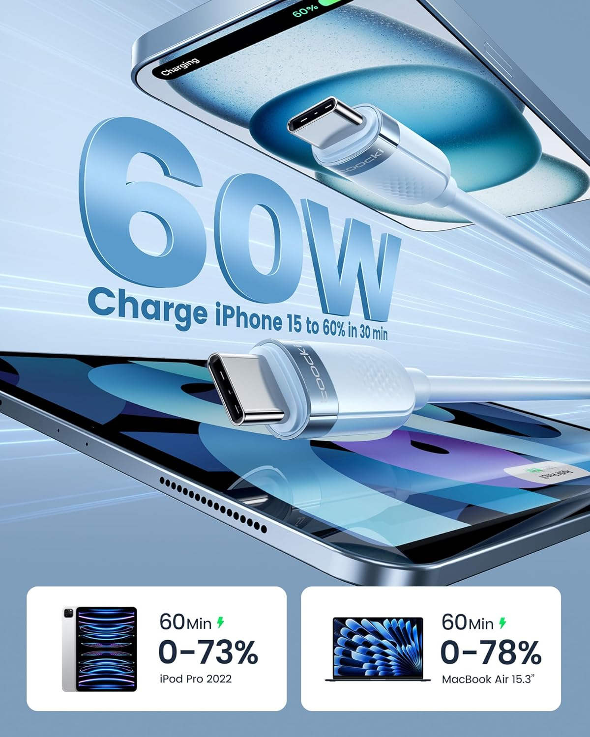 Toocki 3-Pack 2M USB-C to USB-C Cables 60W, Fast Charging Silicone Cords Compatible with Iphone 17 Pro Max/16, Ipad Pro, Samsung Galaxy S25/S24/S23, Switch, Macbook Air, Pixel (Multi-Color)