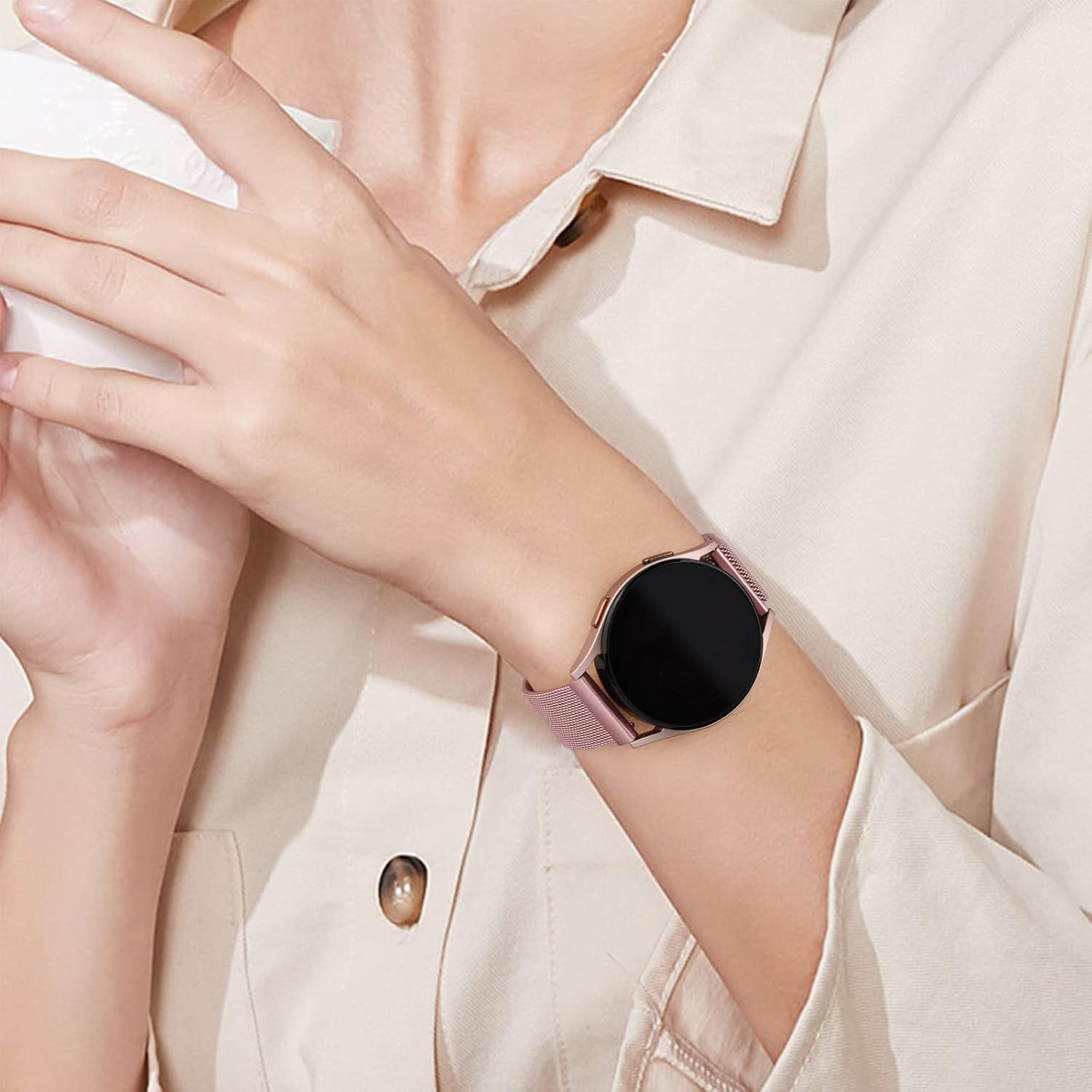 Metal Stainless Steel Bands for Samsung Galaxy Watch 5 Bands 40Mm 44Mm/Galaxy Watch 6 Band/Galaxy Watch 4 Band Women Men, Magnetic Milanese Mesh Strap for Galaxy Watch 6/6 Classic/5/5 Pro/4/4 Classic/3