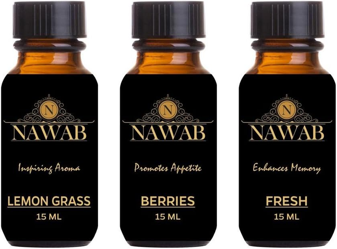 NAWAB Aroma Oil / Diffuser Oil / Scented Oil / Fragrance Oil ( Lemongrass , Berries , Fresh - 15Ml Each)
