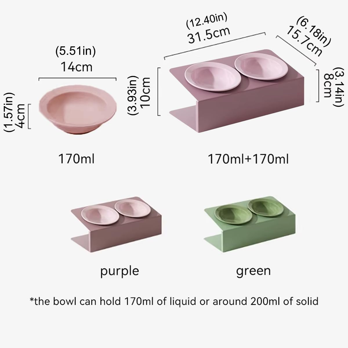 AIMALL Ceramic Double Cat Bowl with Adjustable Tilt, Elevated Pet Feeder for Cats and Small Dogs, Anti-Knock Food and Water Bowls, 12.4 X 6.18 Inches, Pink or Green - Green image number 6