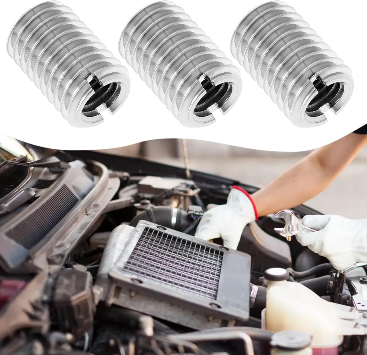 YINETTECH 20Pcs M12 to M8 Threaded Repair Insert Nut, Male Thread M12X1.75 and Female Thread M8 X 1.25 Length 18MM Conversion Reducer Nut Stainless Steel Slotting Thread Adapter image number 1