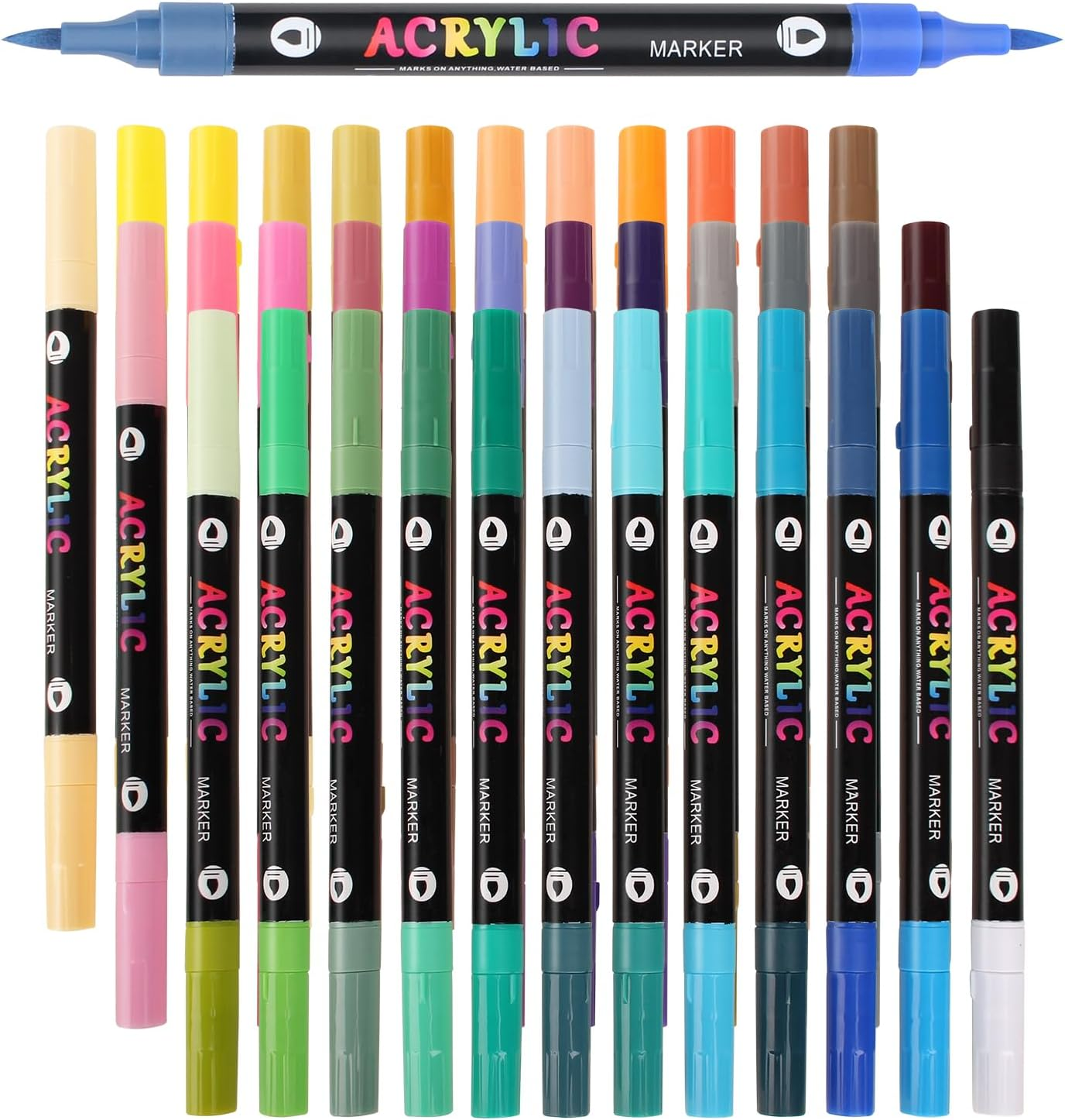 48 Colors Acrylic Paint Markers, 24 Pack Acrylic Paint Pens with Double Brush Tip for Kids and Adults, Acrylic Pens for Rocks, Eggs, Wood, Rock, Canvas, Plastic, Glass, Ceramic