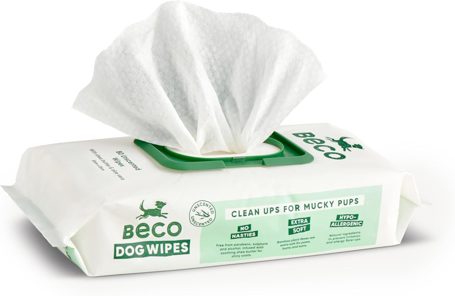 Beco Bamboo Unscented Dog Wipes (Pack of 80)