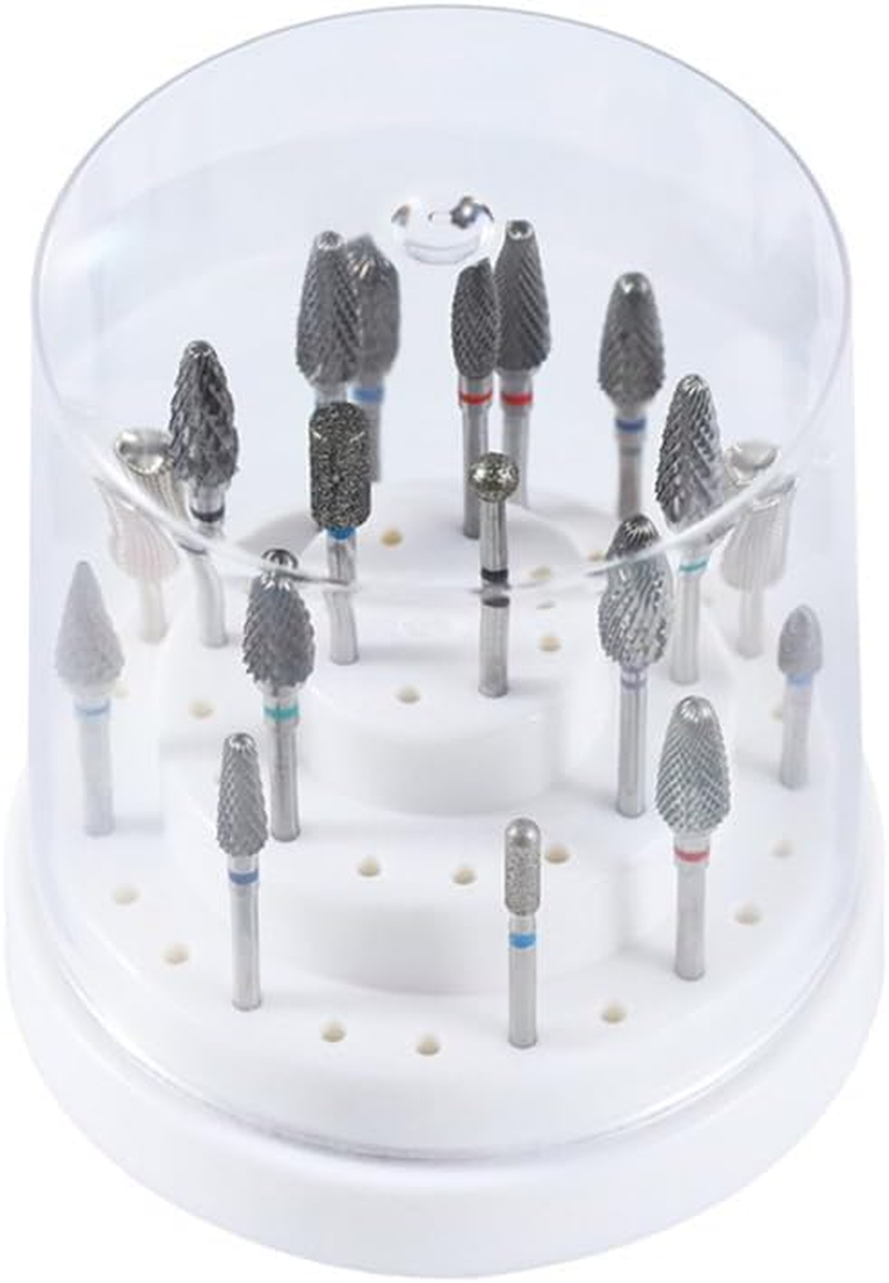 Lurrose 48 Holes Nail Manicure Bit Holder Drill Organiser Display Box Case for Nail Polishing Machine (White) image number 2