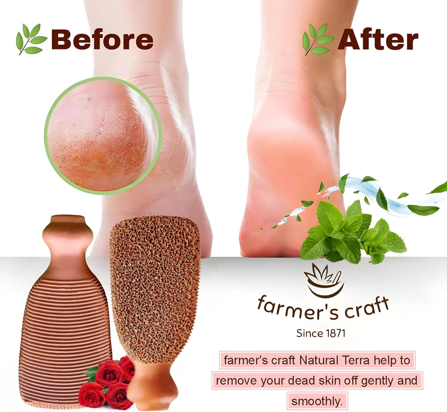 Natural Pumice Stone Made up of Terra Cotta Ancient Indus Valley Foot Scrubber Callus Remover Skin Care Kit for Hand and Dead Skin, Pedicure Tools Foot Exfoliator, Cracked Heels, Body Loofah image number 1