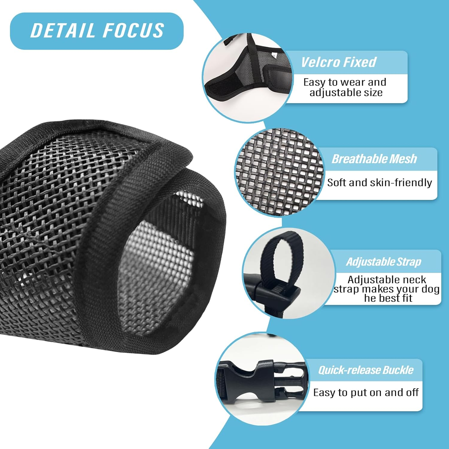 Viiotu Dog Muzzle, Adjustable Comfortable Anti-Bark Breathable Mesh Muzzle for Small, Medium Dogs, Secure Fit for Safe Breathing and Drinking (L) image number 3
