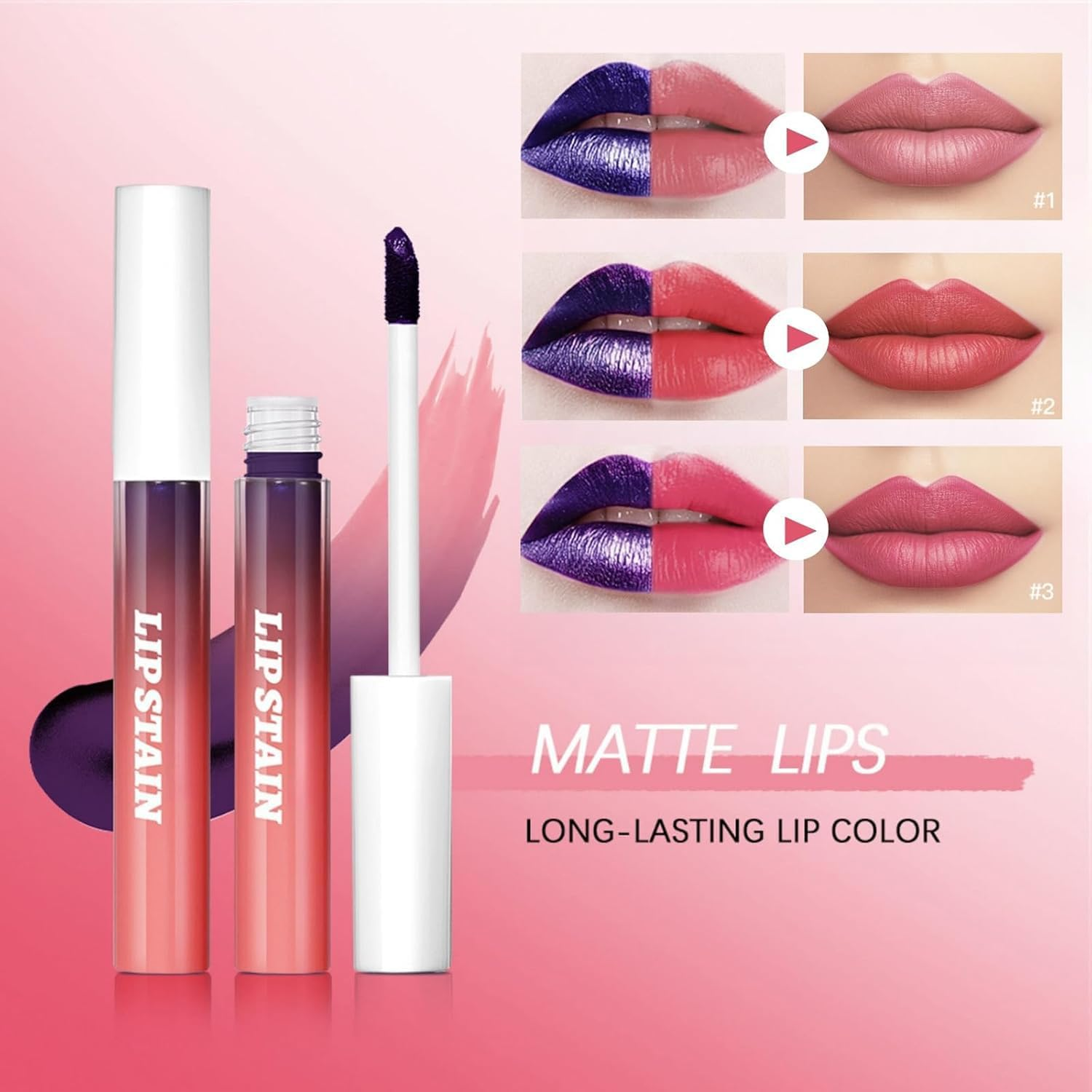 3-Piece Peel off Lip Stain Set, Long Lasting Matte Lip Tattoo, Peel off Lipstick Lip Liner Waterproof Colours Change Lip Gloss Transfer Proof Natural Makeup Stain Kit image number 2