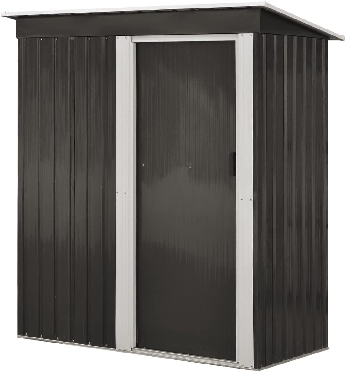 LI LIVSIP Garden Shed - Galvanised Steel Outdoor Storage Shed with Single Slope Roof Sliding Door, Gardening Tools Bikes Storage for Patio Backyard, 162X86X181Cm image number 1