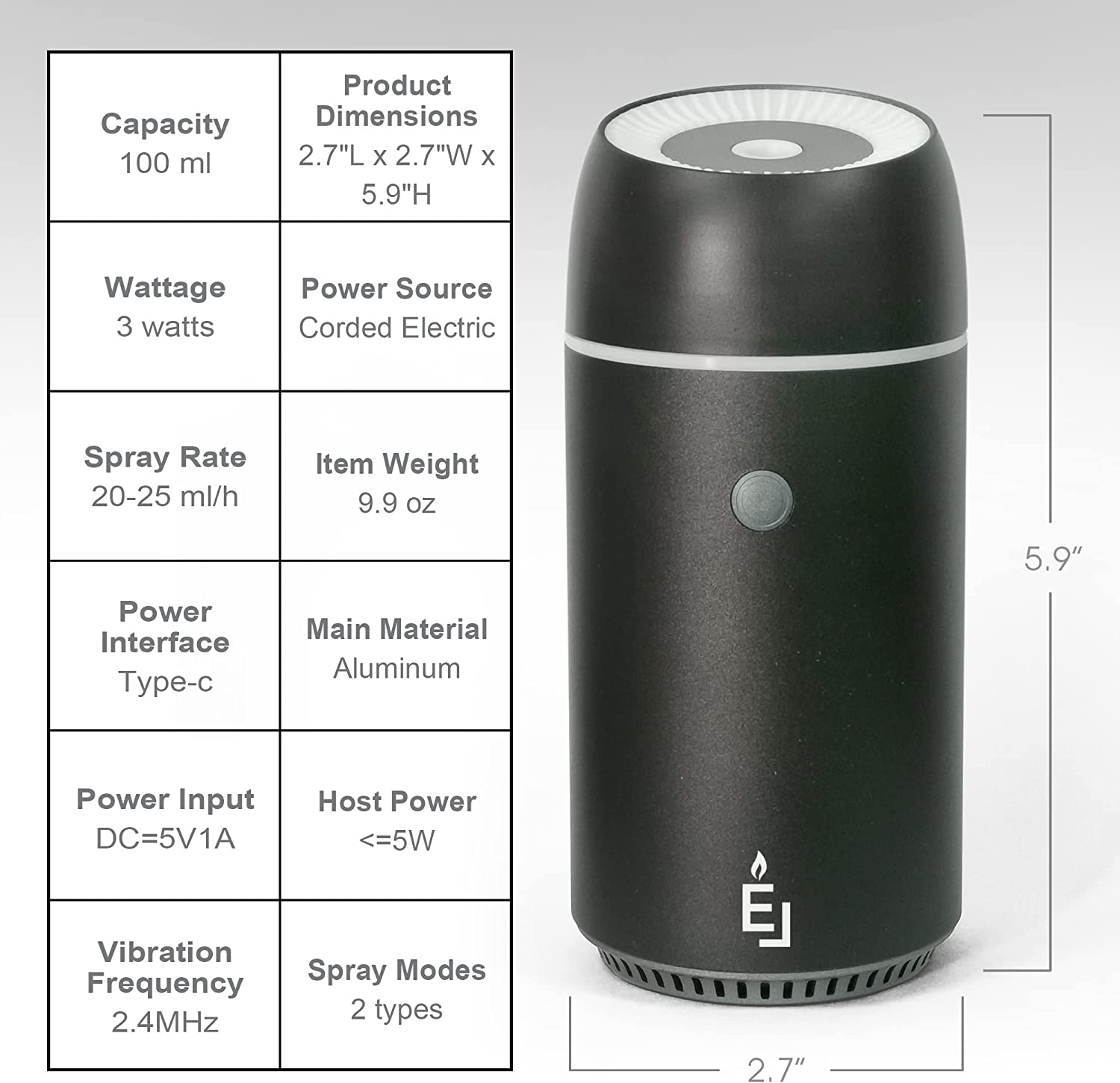 Earnest Living Essential Oil Diffusers Metal Aluminum Car Air Fresheners for Essential Oils Car Aromatherapy Diffuser 100Ml Car Diffuser Timers Night Light Auto off Function USB Portable Black Gift image number 2