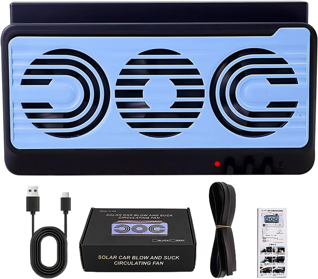 Solar Car Window Fan - Portable Cooling Solar Auto Fan - Quiet Ventilator Device with Air Purification for RV Truck Home Outdoor Camping Travel Activities