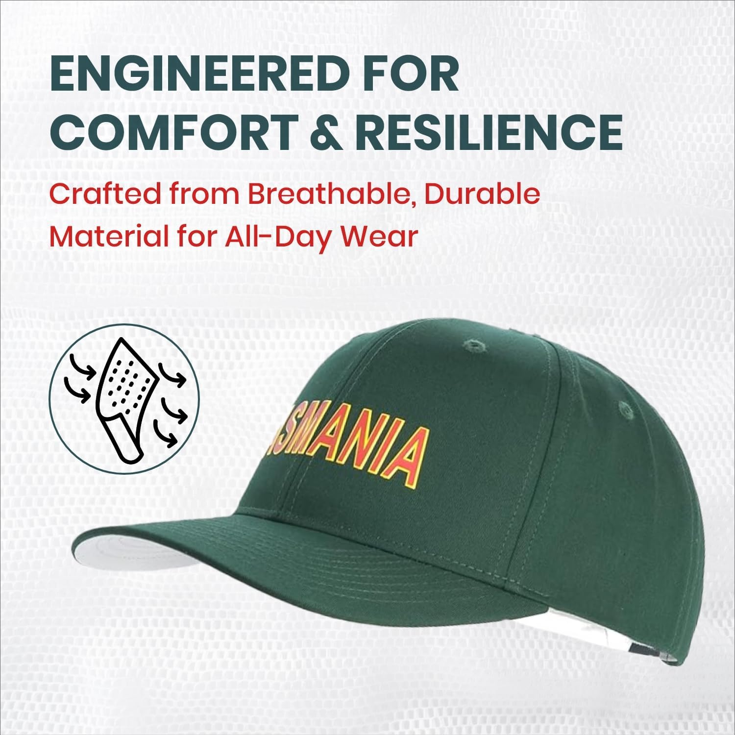 Tasmania Supporters Cap, Richardson Pro 212 Baseball Cap, Bold 'TASMANIA' Text, Lightweight Cotton-Poly Twill, Adjustable Snapback Closure, Pre-Curved Underbill, Sports & Casual Wear, Green Colour image number 4