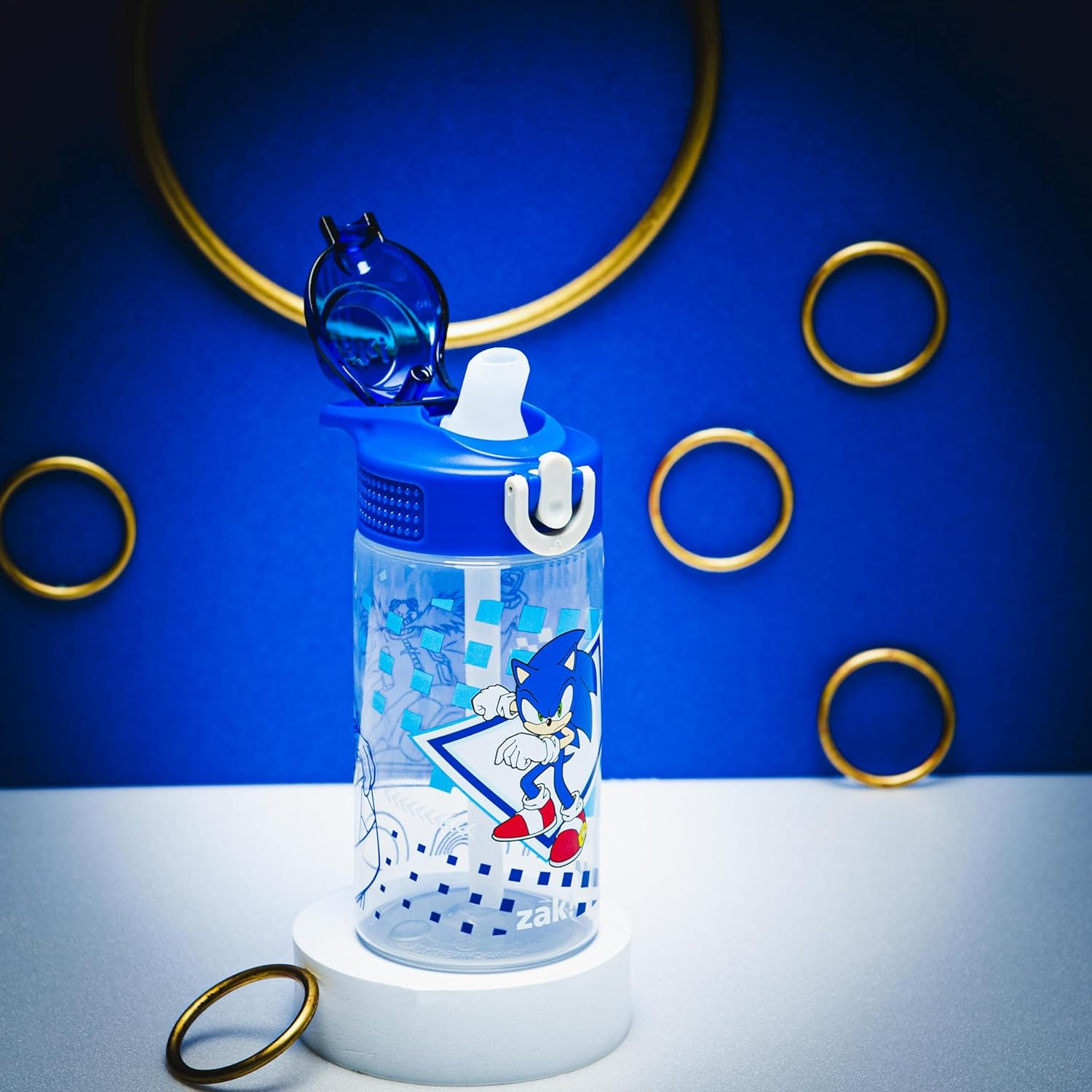 Zak Designs Sage Sonic the Hedgehog Water Bottle for School or Travel, 16Oz Durable Plastic Water Bottle with Straw, Handle, and Leak-Proof, Pop-Up Spout Cover (Sonic, Eggman) image number 6