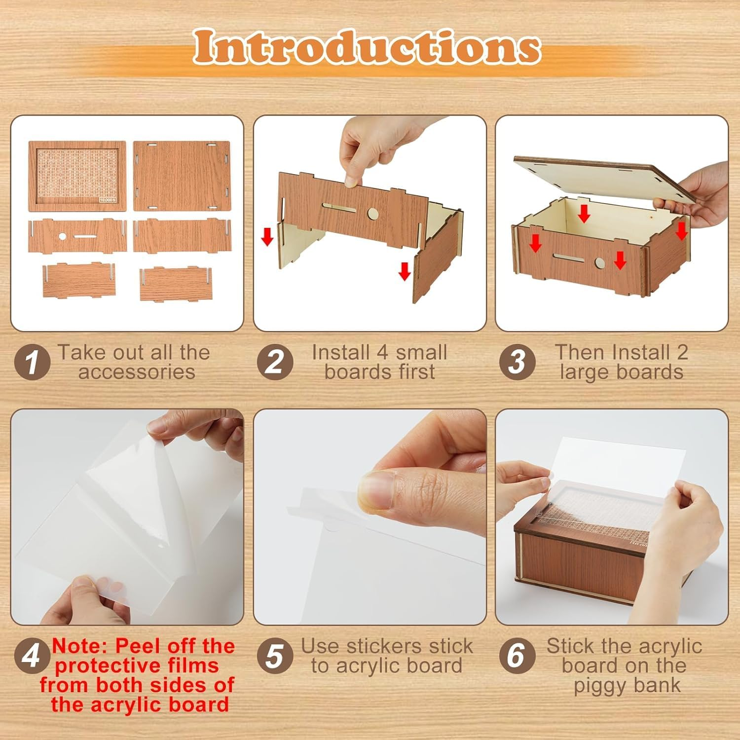 10000 Savings Challenge Box, Cashbox Kakeibo Money Box, Cash Vault Wooden Savings Box 10,000 Dollar, Wooden Digital Piggy Bank for Adults Kids, Money save Box 10K with Erasable Pen, Money Saver image number 1