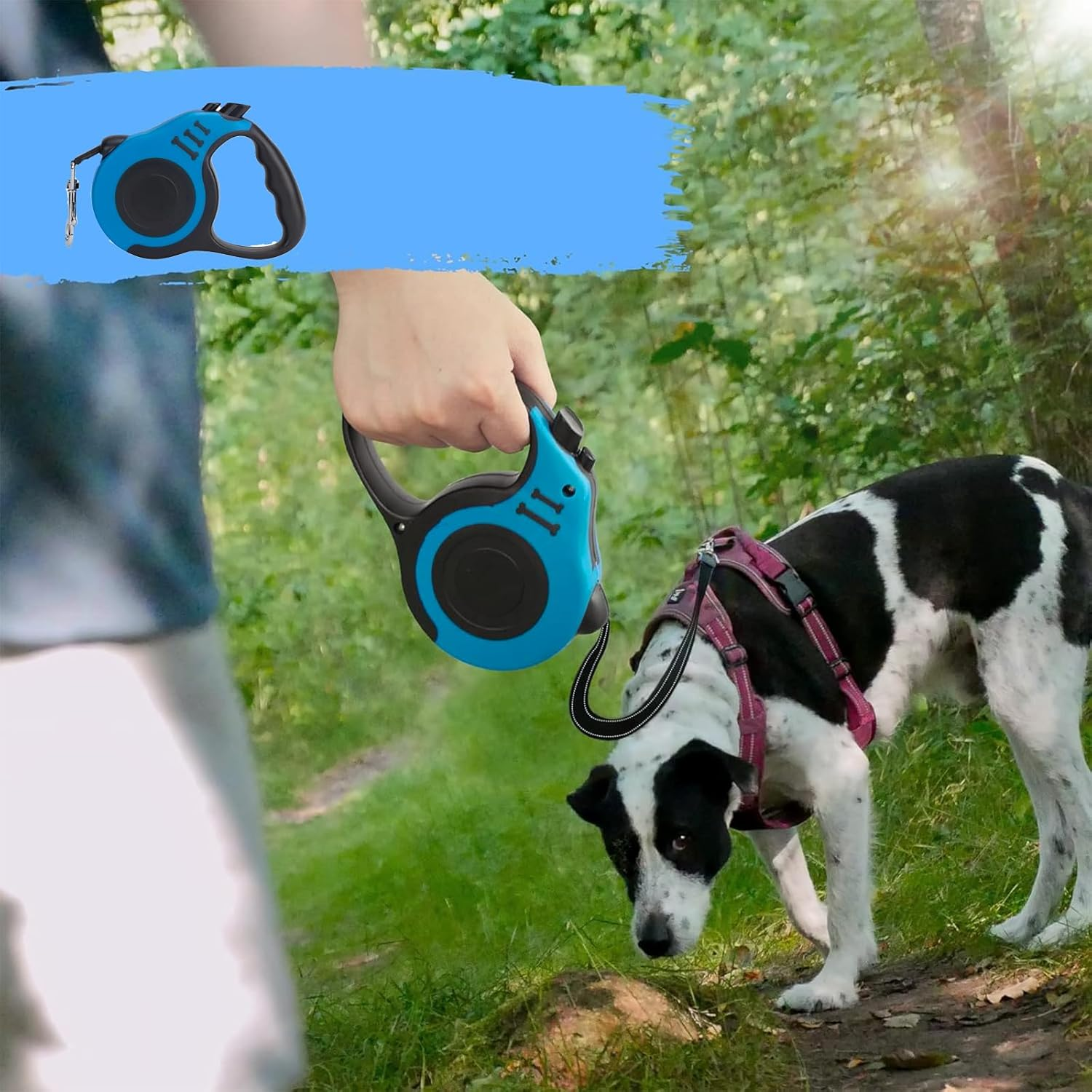 Dog Lead, Classic, 3 Metres Retractable Dog Lead for Small, Medium and Large Dogs, Blue image number 1