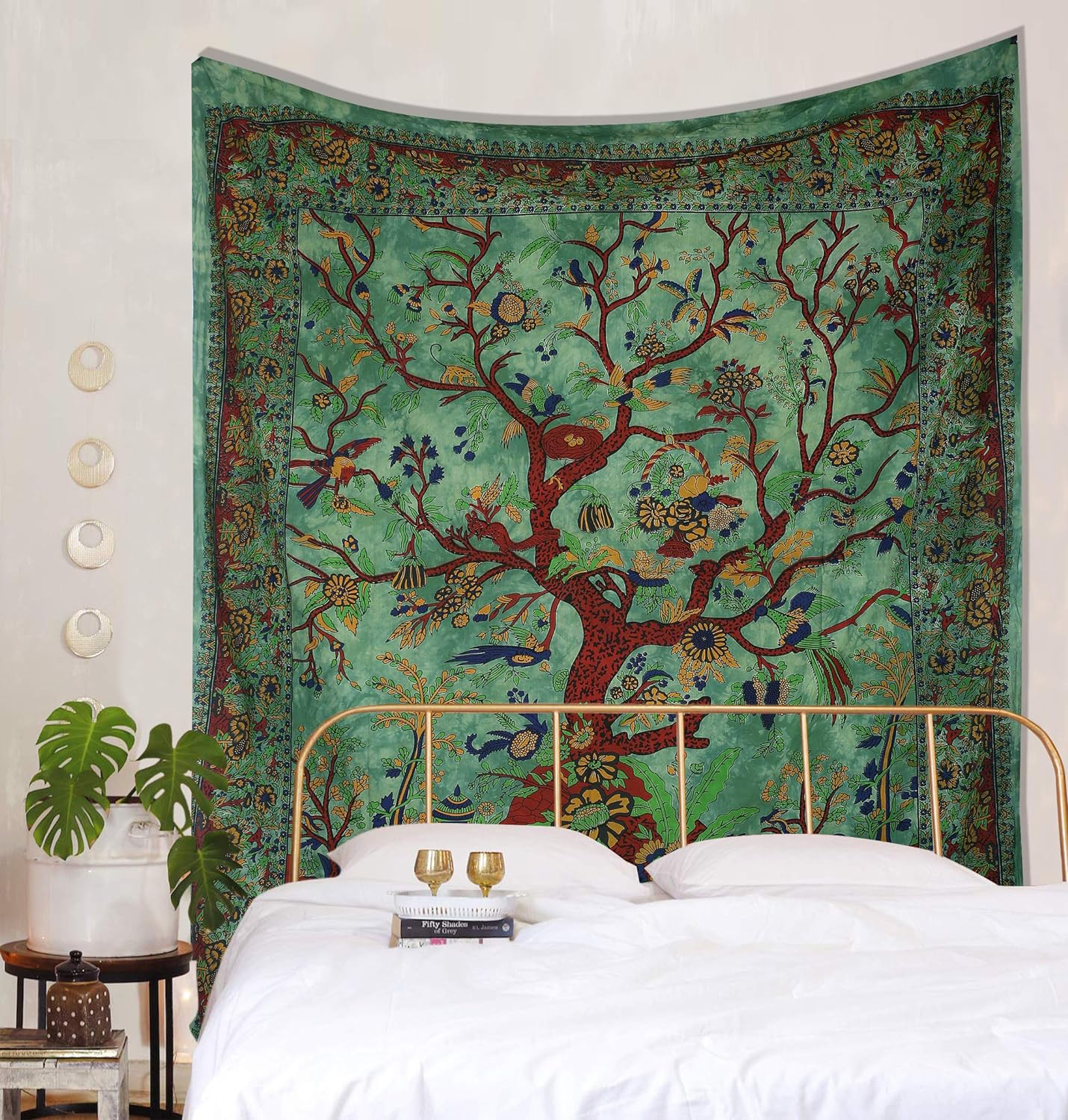THE ART BOX Tapestry Green Tree of Life Wall Hanging Psychedelic Tapestries Indian Cotton Twin Bedspread Picnic Sheet Wall Decor Blanket Wall Art Hippie Bedroom D&eacute;cor (Medium, 60X54 Inch)