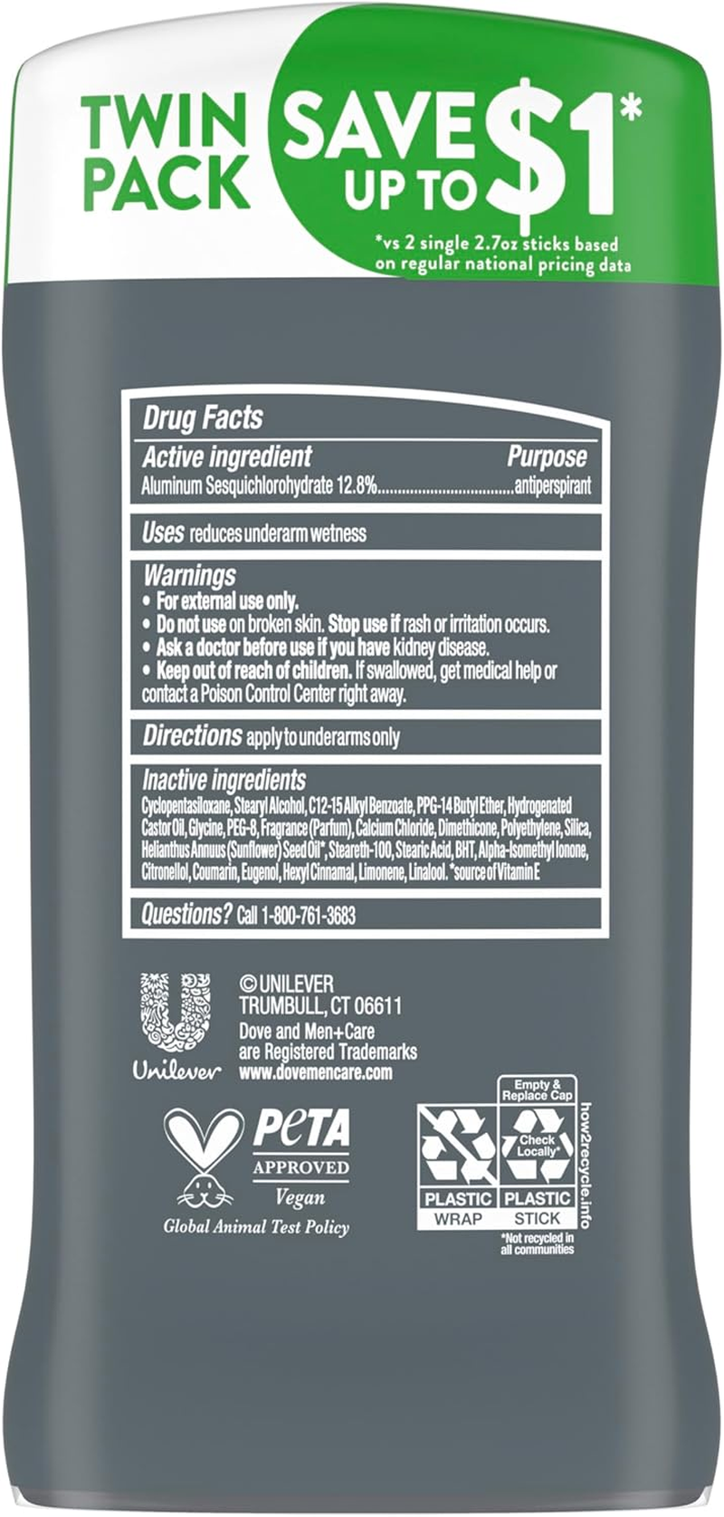 Dove Men+Care Antiperspirant Deodorant, Extra Fresh 2.7 Oz (Twin Pack) image number 3