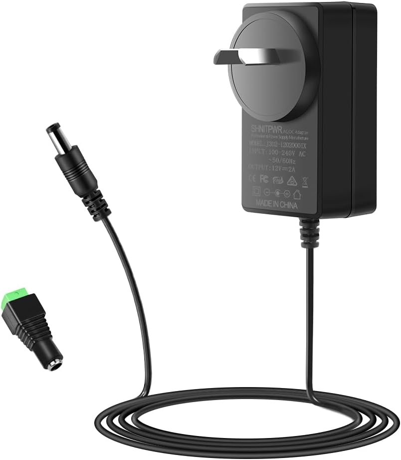SHNITPWR 12V 2A Power Supply Adapter 100V~240V AC to DC Converter 12 Volt 2000Ma 24W Max Transformer with 5.5X2.1Mm Tip for CCTV Wifi IP Camera DVD Player, Level VI Energy Efficiency