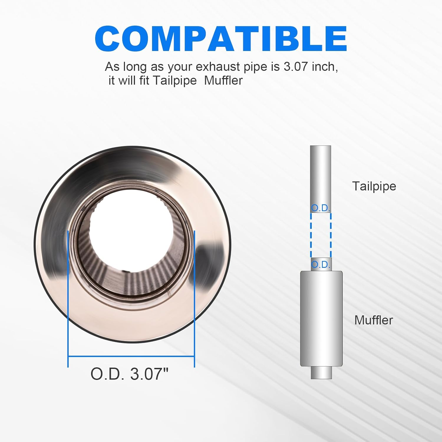 Yeoflagtrade 3.0 Inch Inlet 4.0 Inch Outlet Exhaust Muffler 3.0" to 4.0" Universal 18.5" Length Stainless Steel Polished Exhaust Tip Burnt Blue image number 6