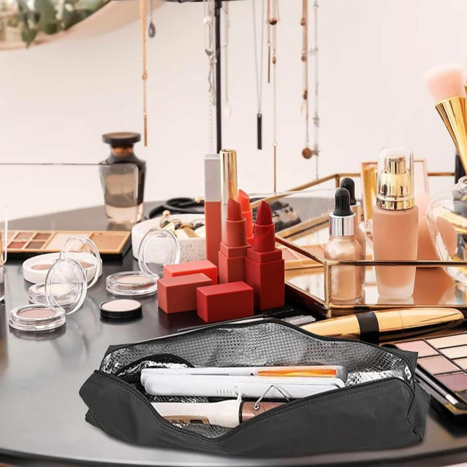 Heat Resistant Curling Iron Bag - Hair Styling Tools Organizer | Portable Storage for Curling Irons, Brushes Cosmetics, Gym Travel, Luggage Drawer & Home Dresser 3.15X3.35X17.72In image number 5