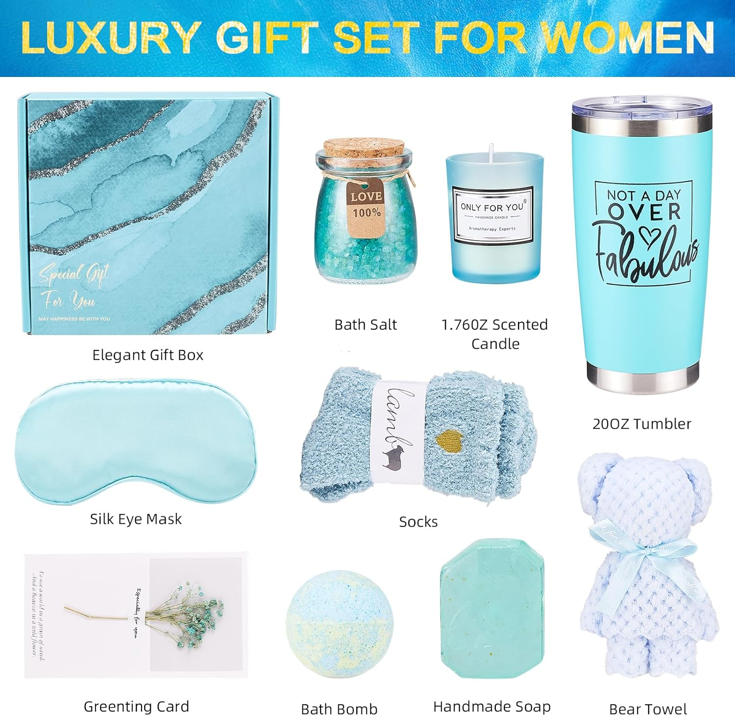 Birthday Gifts for Women &ndash; Ocean-Inspired Self Care Package, Thoughtful Gift Basket for Women, Relaxing Get Well Soon Gift for Her, Mom, Sister, Wife image number 4