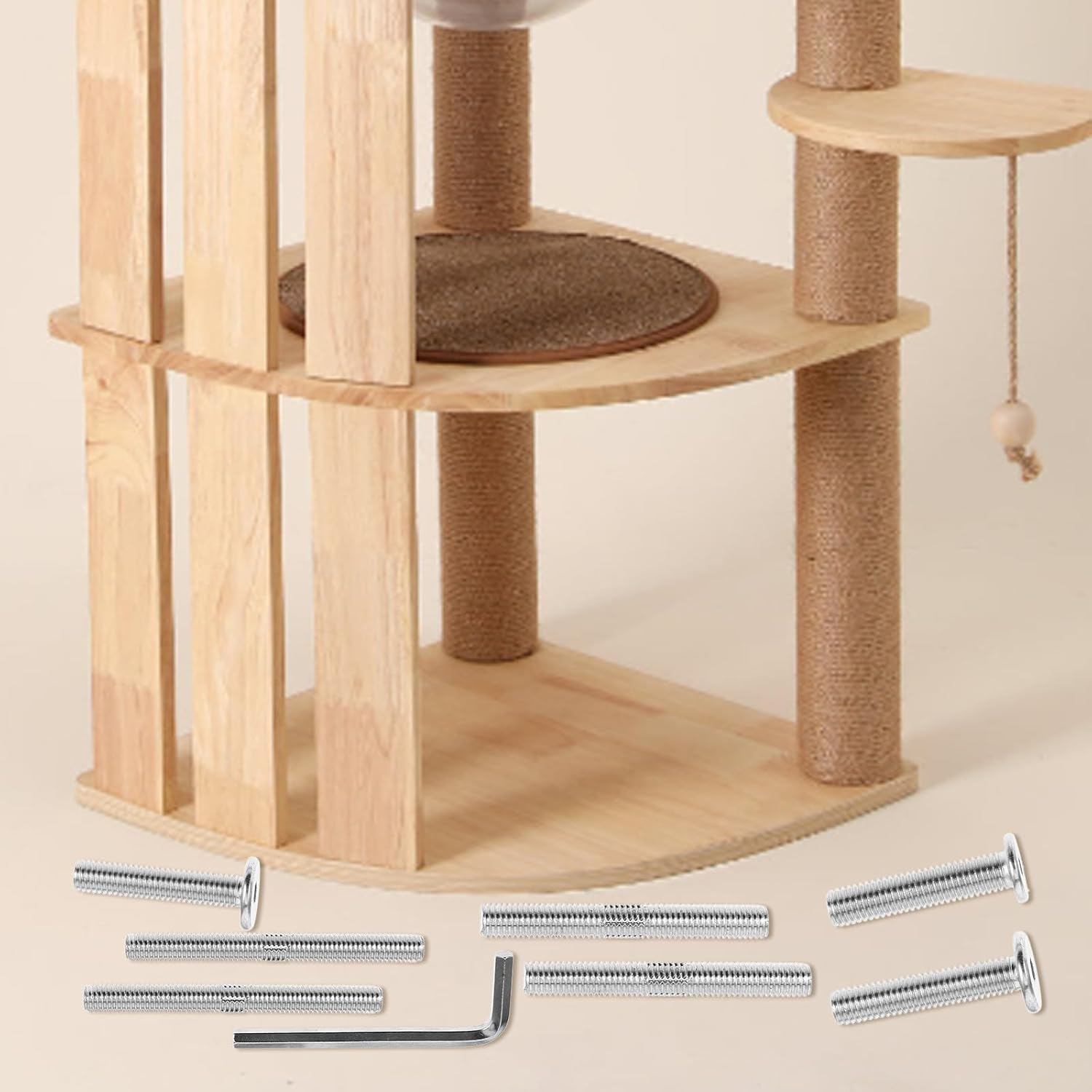 Outanaya Cat Scratching Post Hardware Kit &ndash; M8 Flat Head Double End Threaded Bolts Set with Allen Wrench, 10Mm 8Mm Screws for Cat Climbing Frame Replacement and Furniture Fasteners image number 3
