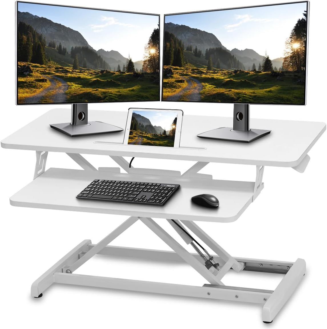 Altus Stand-Up Desk Converter 880Mm Sit-To-Stand Tabletop Riser Workstation White image number 1