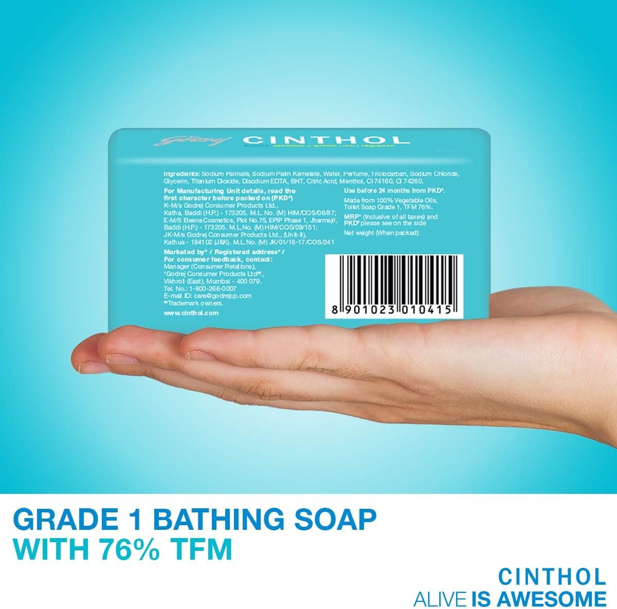 Cinthol Bath Cool Soap, 100G (Pack of 5) image number 5