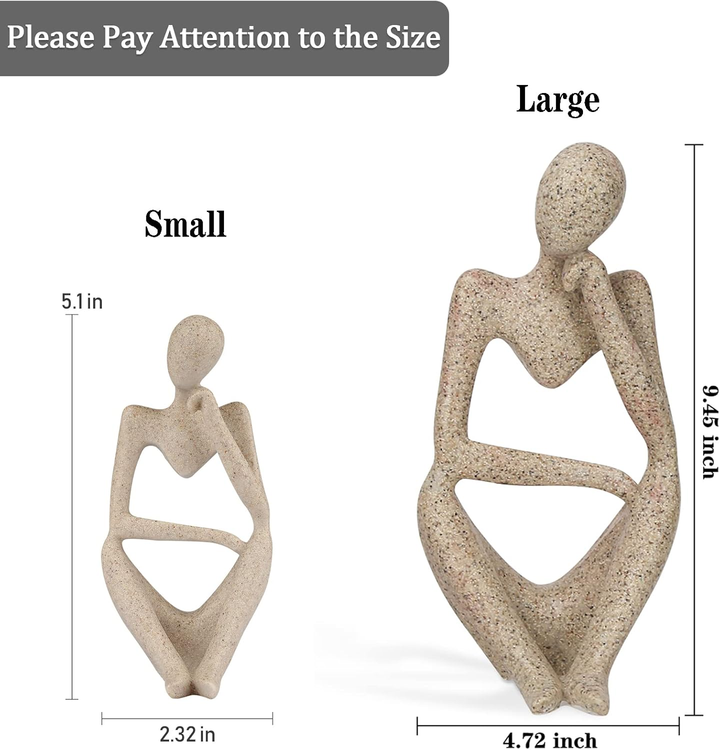 Trycooling the Thinker Statue Abstract Sculpture Resin Statues for Home Decor Modern Home Office Shelf Desktop Bookshelf Decor (Small Sandstone, Right) image number 5