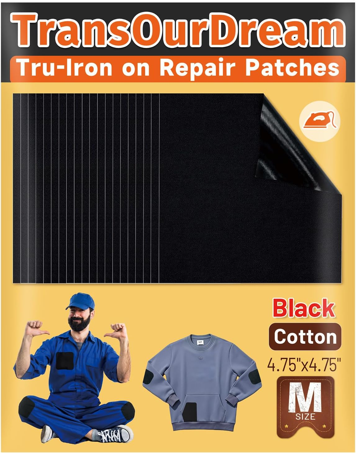 Transourdream Tru-White Iron on Fabric Patches for Clothes, Extra Large Iron on Repair Patch for Clothing, Jeans, Sheets, Duvet Cover, Curtains&Sofa, inside Use Fabric Patch,No Sewing(2 Pcs, 8.5"X11")