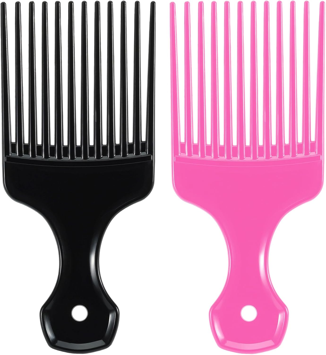 2 Pcs Hair Pick Comb Wide Tooth Lift for Hair Styling Detangling Plastic Afro Comb for Women Men (Black, Red)