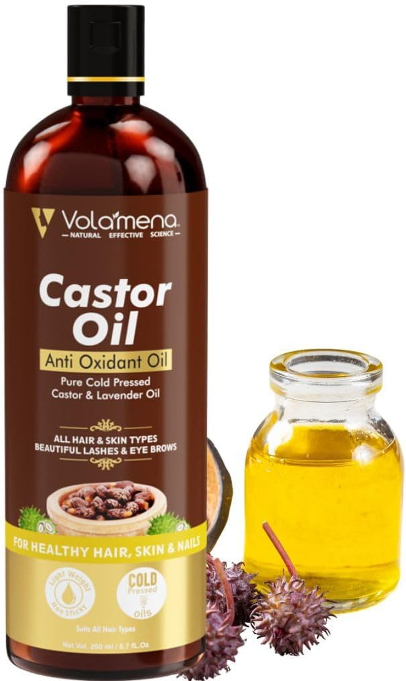 VOLAMENA with DEVICE Cold Pressed Castor Oil for Healthy Skin Hair and Nails 200 Ml