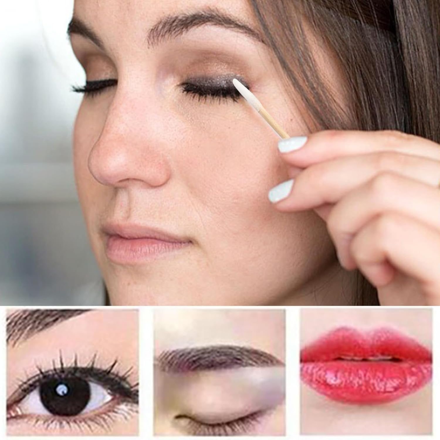 300 Pieces Wooden Handle Cotton Swab Tattoo Permanent Supplies Tipped Applicator Cotton Swabs Makeup Cosmetic Assistant Sticks for Eyebrow Tattoo Makeupmicroblading Supplies Cotton Sticks Pointed Q image number 1