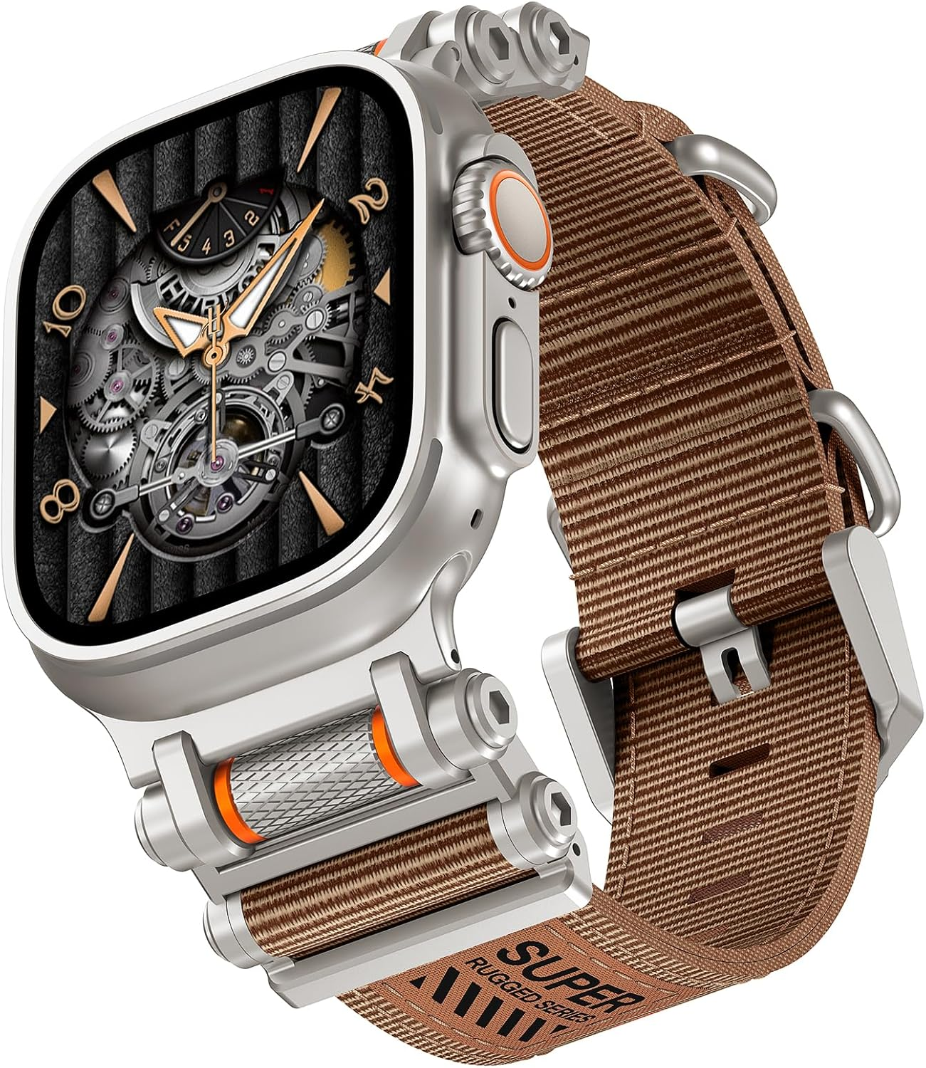 TAURI Band with Stainless Steel Metal Connector Designed for Apple Watch Ultra 3/2/1 49Mm, Iwatch Series 11/10/9/8/7/6/SE/5/4 46Mm/45Mm/44Mm, Innovative Roller Adjustable Nylon Strap