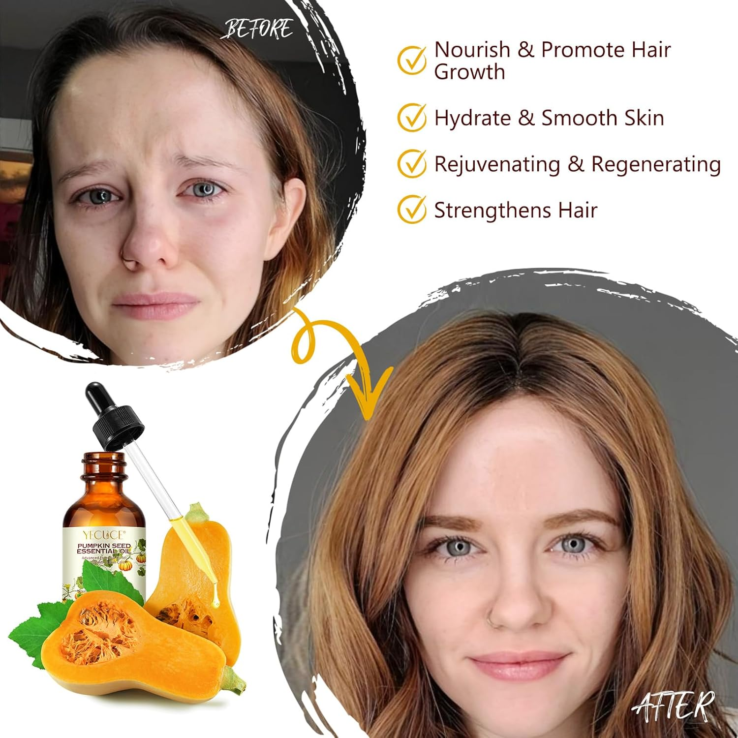 Organic Pumpkin Seed Oil for Hair Growth 2Fl Oz, 100% Natural Cold Pressed Organic Pumpkin Oil, Moisturizing Scalp, Smooth Dry Hair, for All Hair Types image number 2