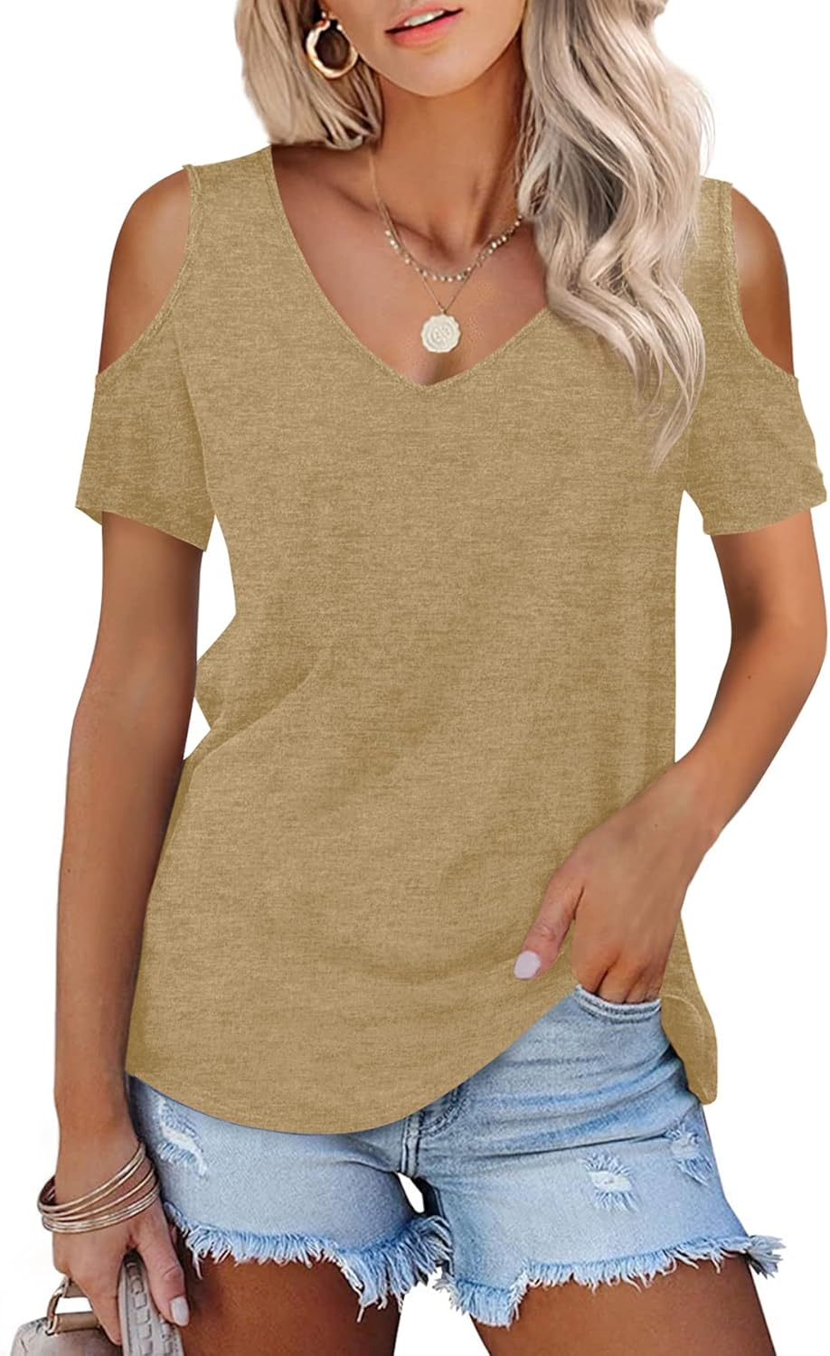 Amoretu Women'S Plain Cotton Short Sleeve Shirt image number 6