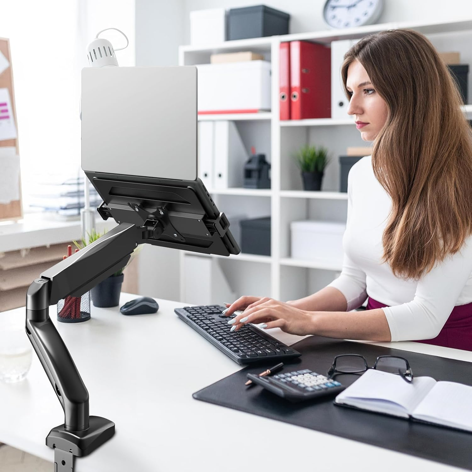 PUTORSEN 2 in 1 Laptop Stand Desk Holder, for 11.6-17.3 Inch Notebook & 17-32 Inch Monitor, Laptop Arm Mount Holds up to 9 Kg, VESA 75/100 Mm, Table Clamp and Eyelet Mounting image number 3