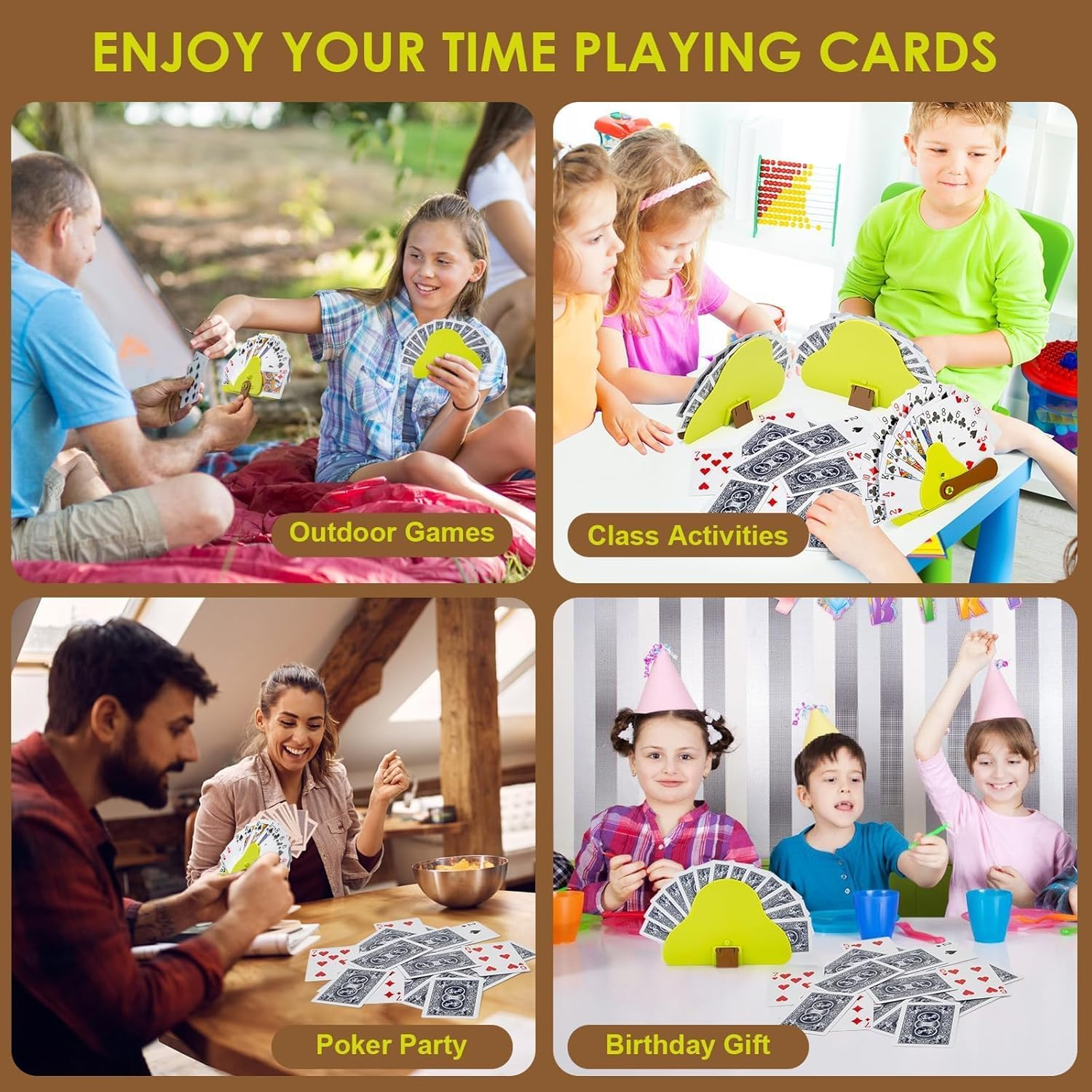 2 Pack Playing Card Holder for Kids Adults, Little Hands Free Cards Organizer for Canasta Uno Poker Game (Yellow) image number 1