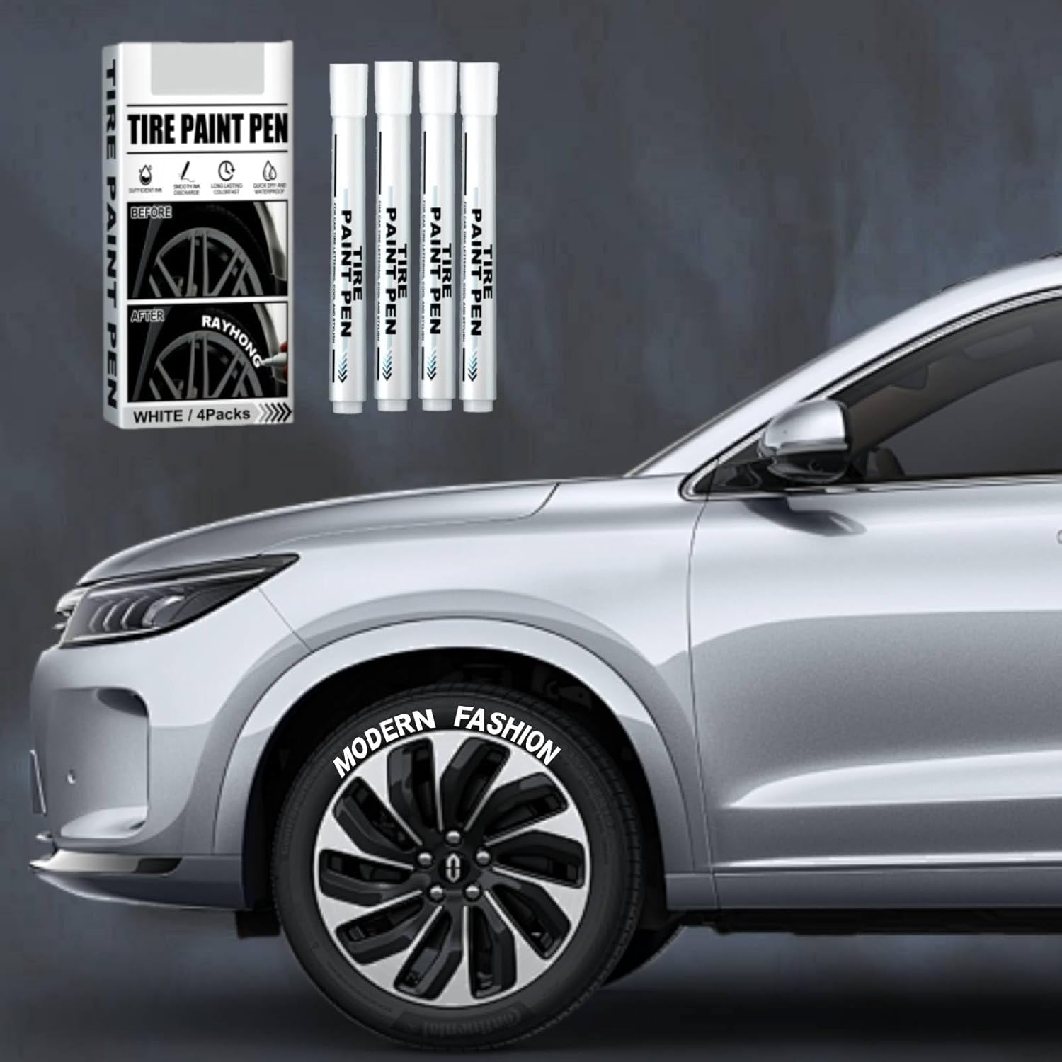White Car Tyre Marker Pen, 4 Pieces, Fine Tip, Waterproof, Letter Print, 0.3Mm, Alcohol Ink Base, Tire Pen image number 2