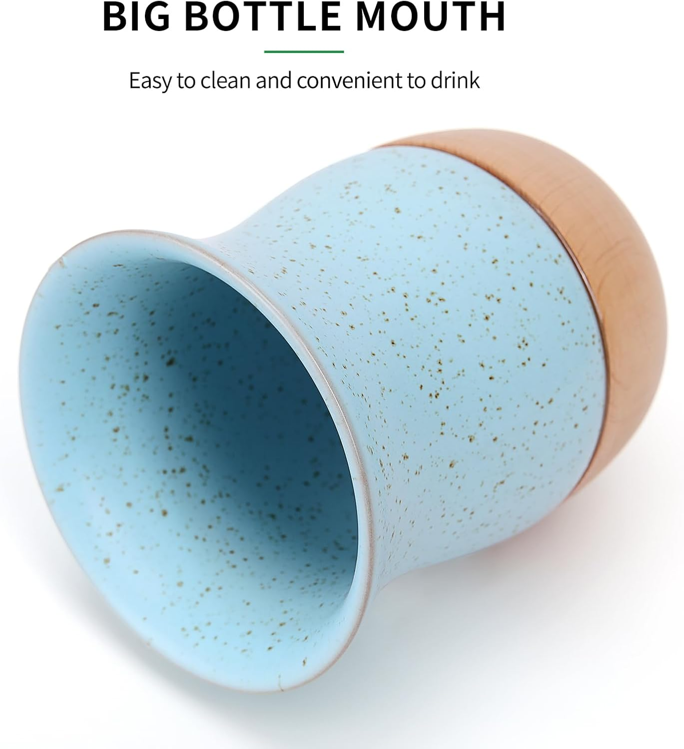 8 OZ Ceramic Yerba Mate Cup with Original Wood Base, Includes Mate Gourd, Bombilla Straw and Cleaning Brush - Perfect for Traditional Yerba Mate and Modern Style Drinking Mug (Blue) - Black image number 7