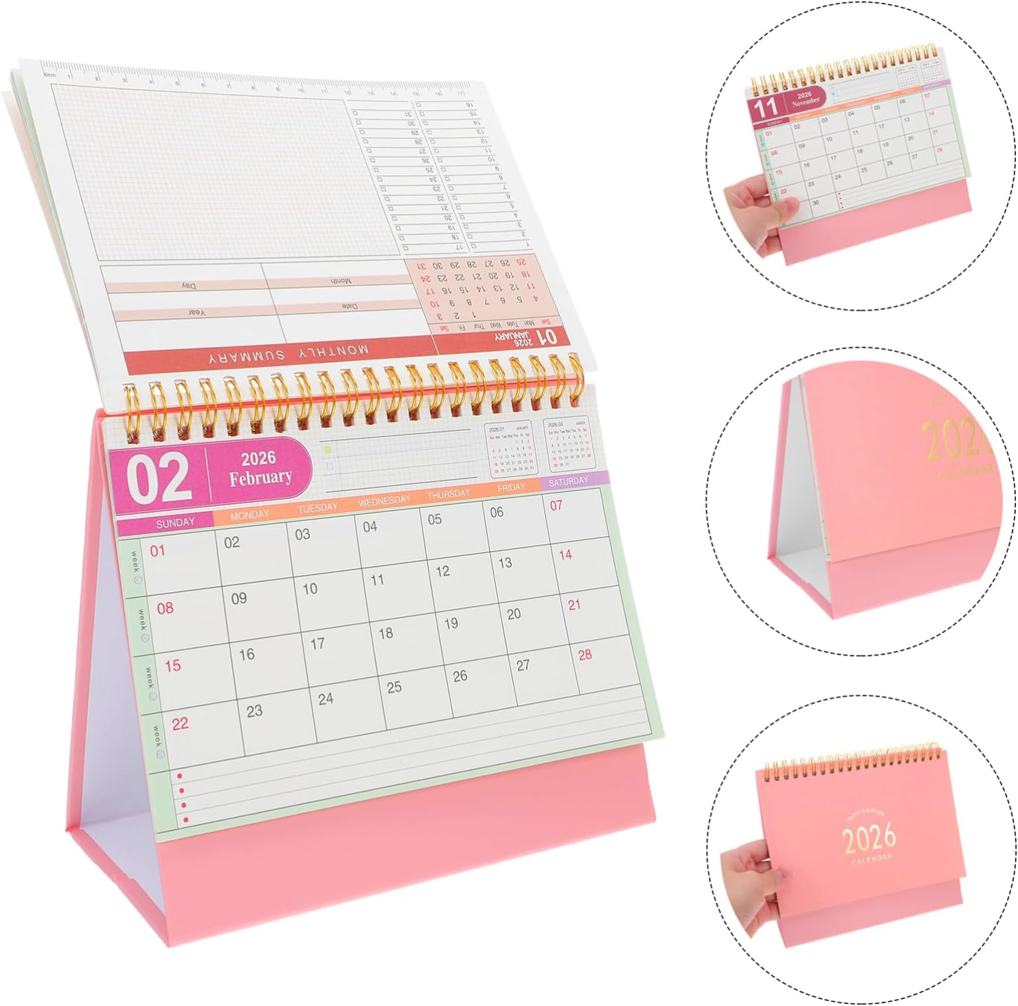 SHINEOFI 2025-2026 Small Desk Calendar &ndash; Flip Desktop Monthly Planner Standing Table Calendar Thick Paper Organizer for Home Office - Pink image number 2