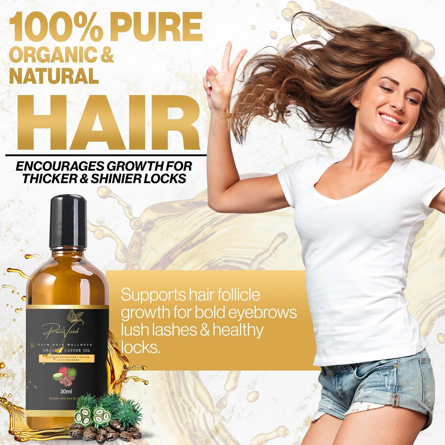 30Ml Organic Castor Oil | Glass Roll-On Applicator| Pure | Hexane Free| Cold-Pressed Oil for Hair | Eyelashes Serum | May Help Hair Growth,Natural Growth & Hydration |Natural Carrier Oil for Massage, DIY Beauty & Wellness Use|Australia image number 1