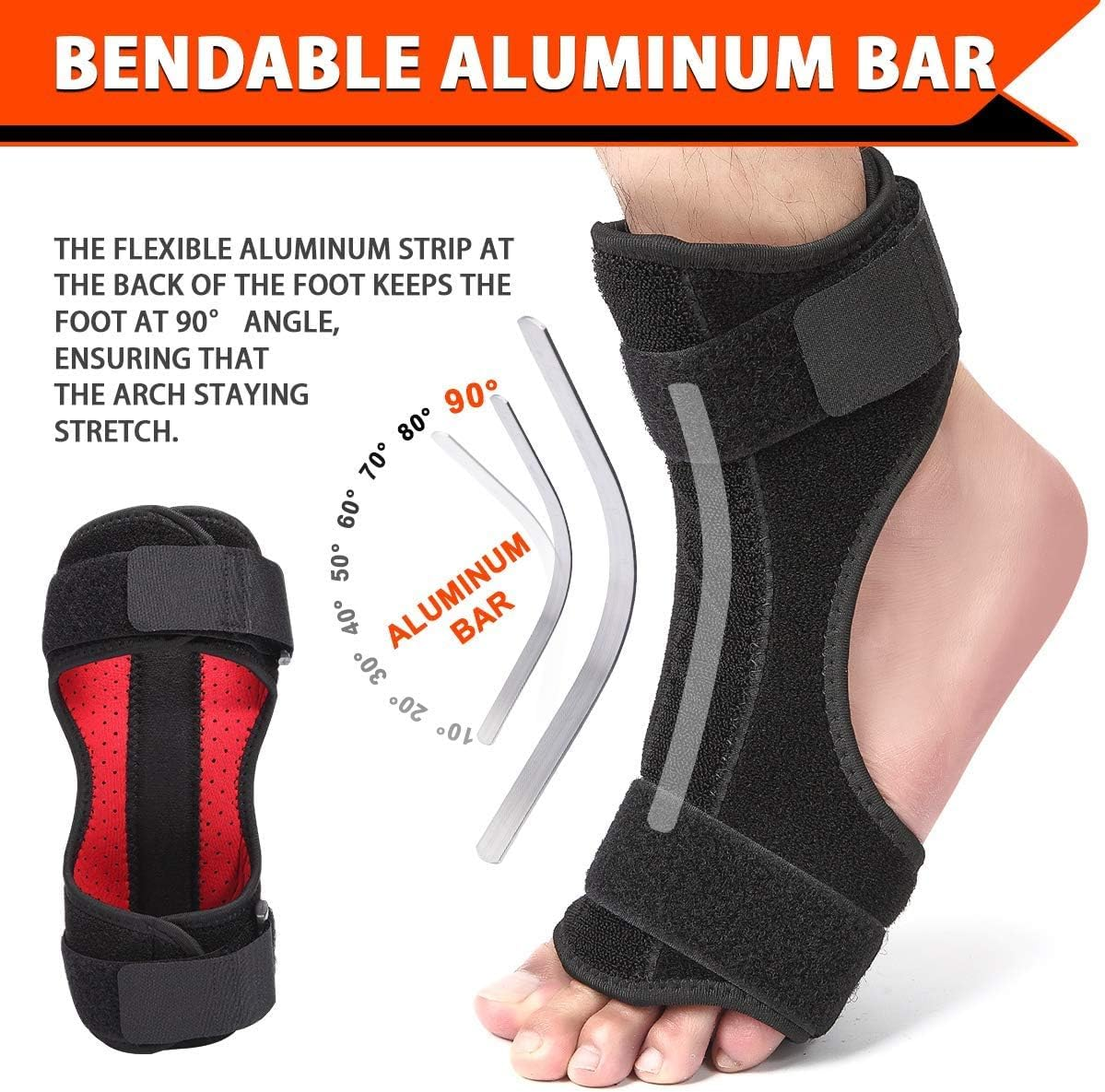 Plantar Fasciitis Dorsal Night Splint Orthotics Drop Foot Brace Foot Support for Plantar Fasciitis, Tendon Stretch, Achilles, Heel Spur Relief, Fits Left or Right Foot image number 4