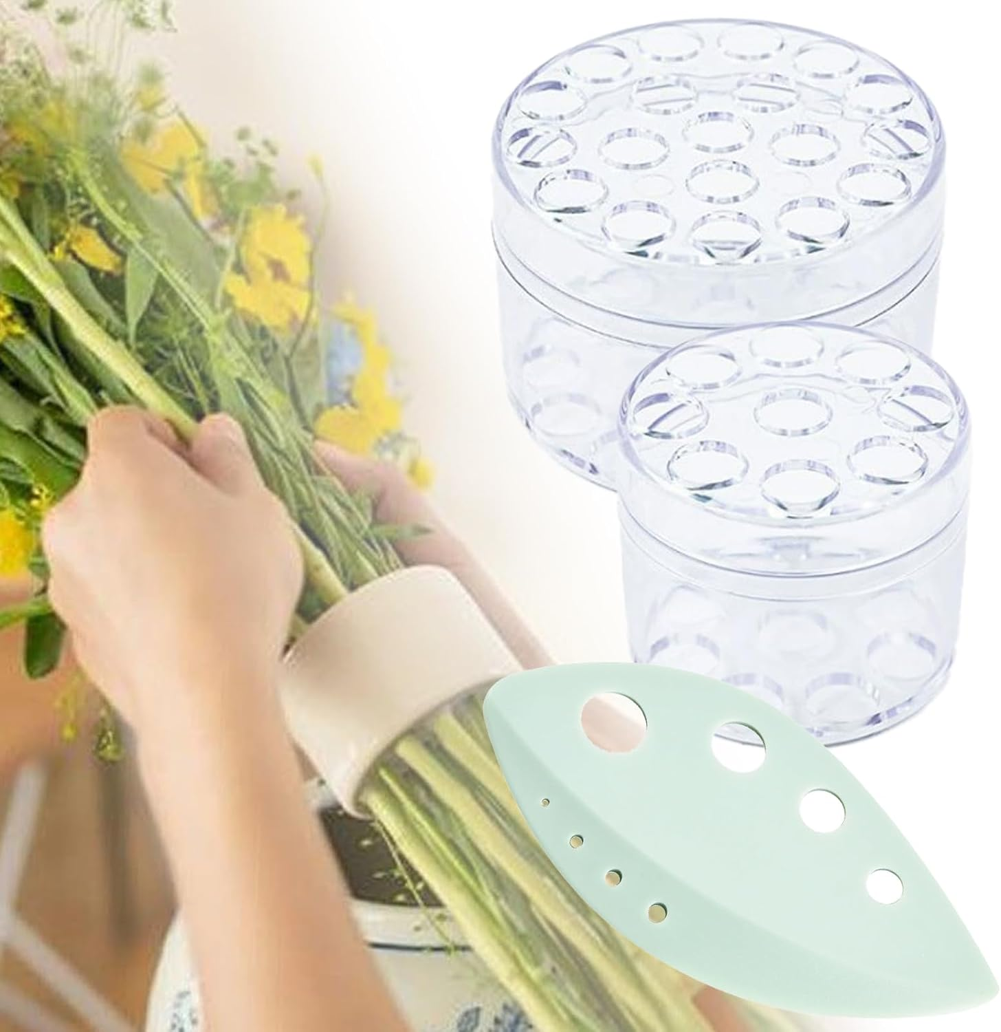 Zakora Spiral Ikebana Stem Holder Flower Arrangement Set of 2 Spiral Stem 1 Leaf Stripping Tool for Flower Arrangements Home Floral Art（Transparent）