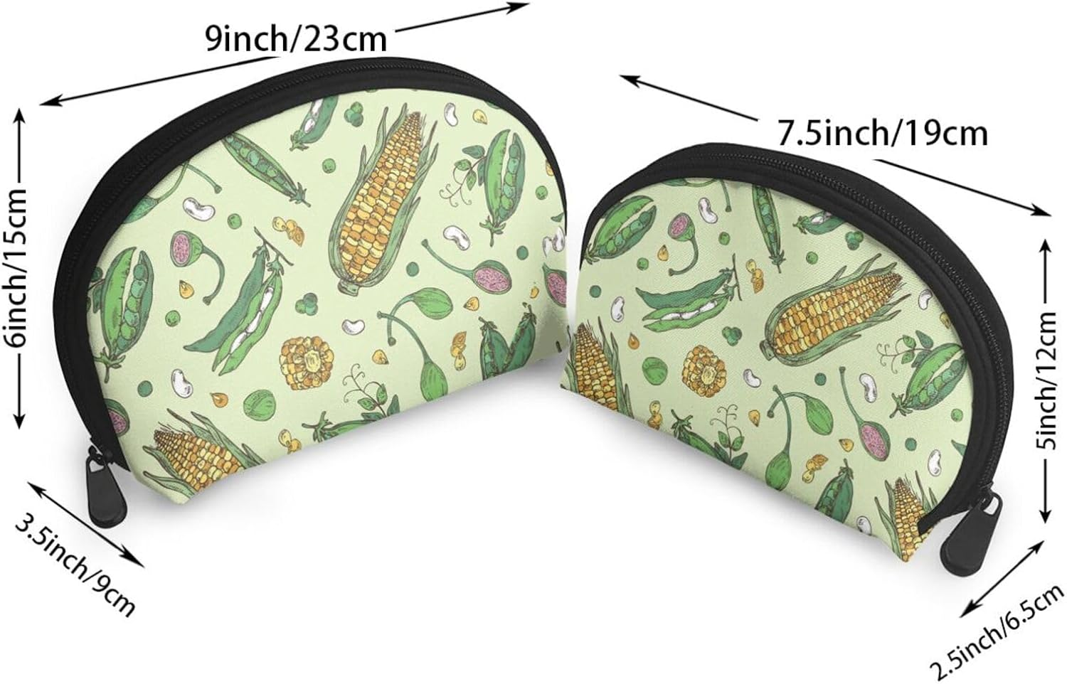 Cozimangoe Coin Pouch Makeup Bags Set, 2 Piece Shell Shape Cosmetic Bag with Pockets for Daily Travel Handbag Lipstick Keys Toiletry, Personalized Corn Peas Pod Beans Pod Caper image number 5